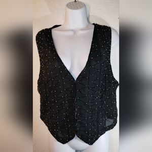 100% Silk Vest Black Beading Made in India size Large Hook Eye Closure